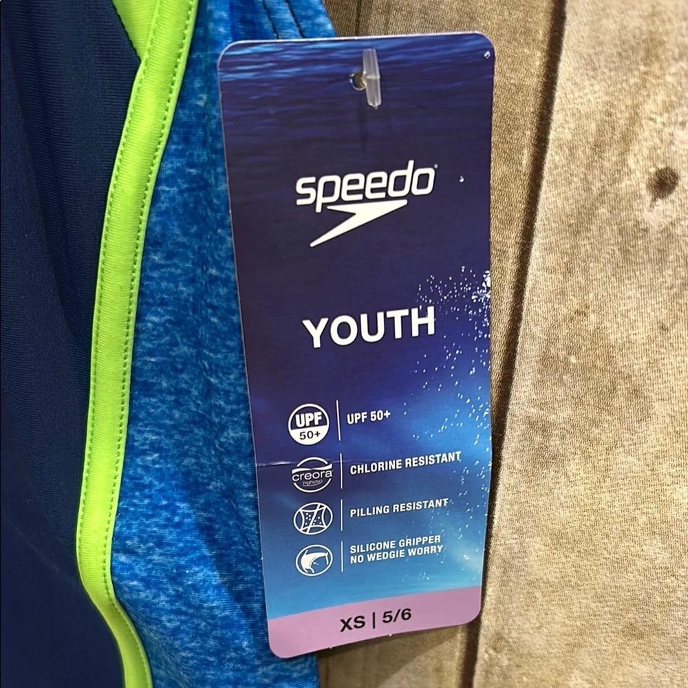 Speedo Girls Youth XS 5/6 Swimsuit - Blue and Green One Piece NWT